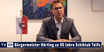 Telfer Bürgermeister Christian Härting gratuliert dem Schiklub Telfs zum 90-jährigen Jubiläum