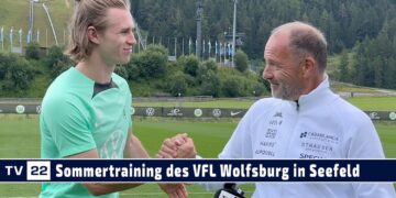 SPORT TV22: Interviews vom Trainingstag des VFL Wolfsburg Deutsche Fussball Bundesliga in Tirol 2023