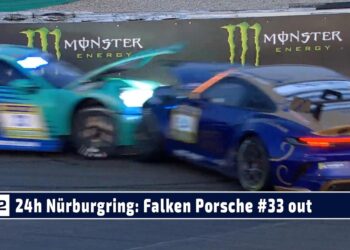 24h Nürburgring: Frontal-Crash – Falken Porsche #33 auf Platz 2 out, Manthey Grello führt weiter
