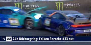 24h Nürburgring: Frontal-Crash – Falken Porsche #33 auf Platz 2 out, Manthey Grello führt weiter