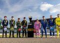 Die Titelkandidaten der DTM 2025: Marco Wittmann, Jack Aitken, Thomas Preining, Ayhancan Güven, Jordan Pepper, Lucas Auer, Maro Engel, René Rast und Jules Gounon (l-r)